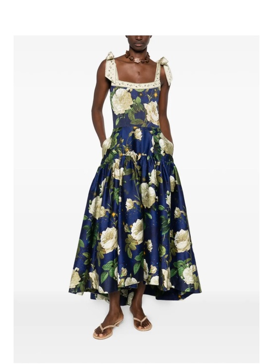 Alice + Olivia Dresses & Skirts - Alice + Olivia Rosalee floral bustier A-Line tie-strap midi dress in blue